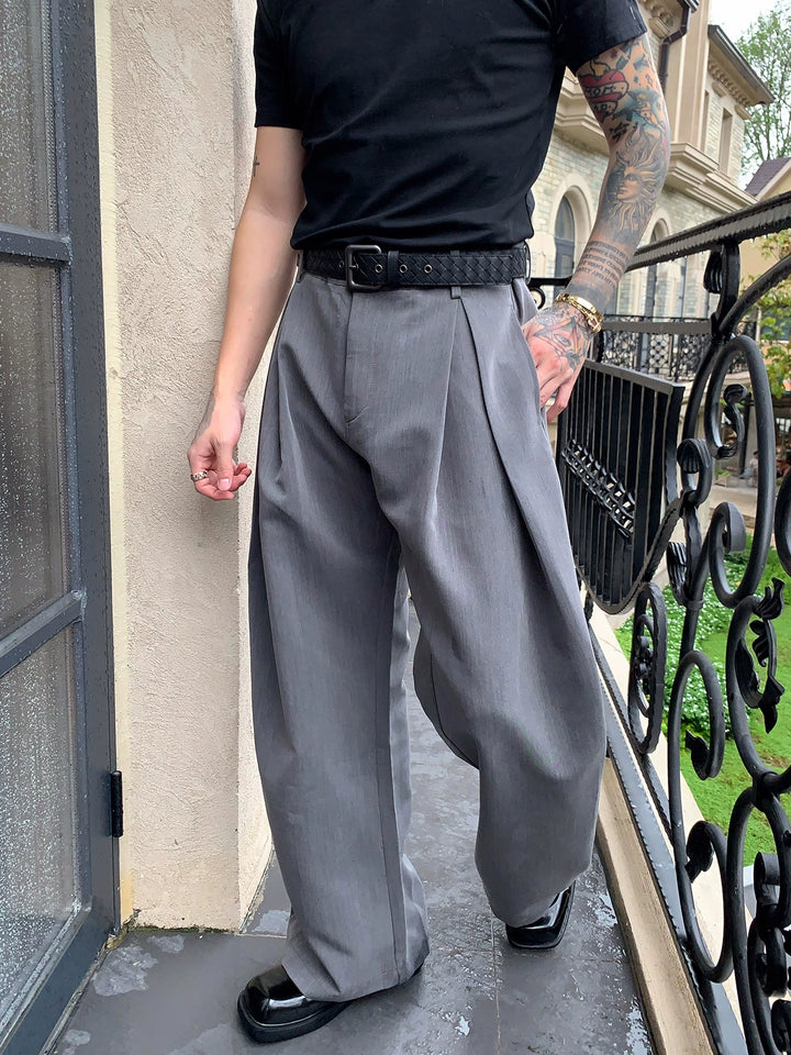 Wide-Leg Pleated A-Line Pants