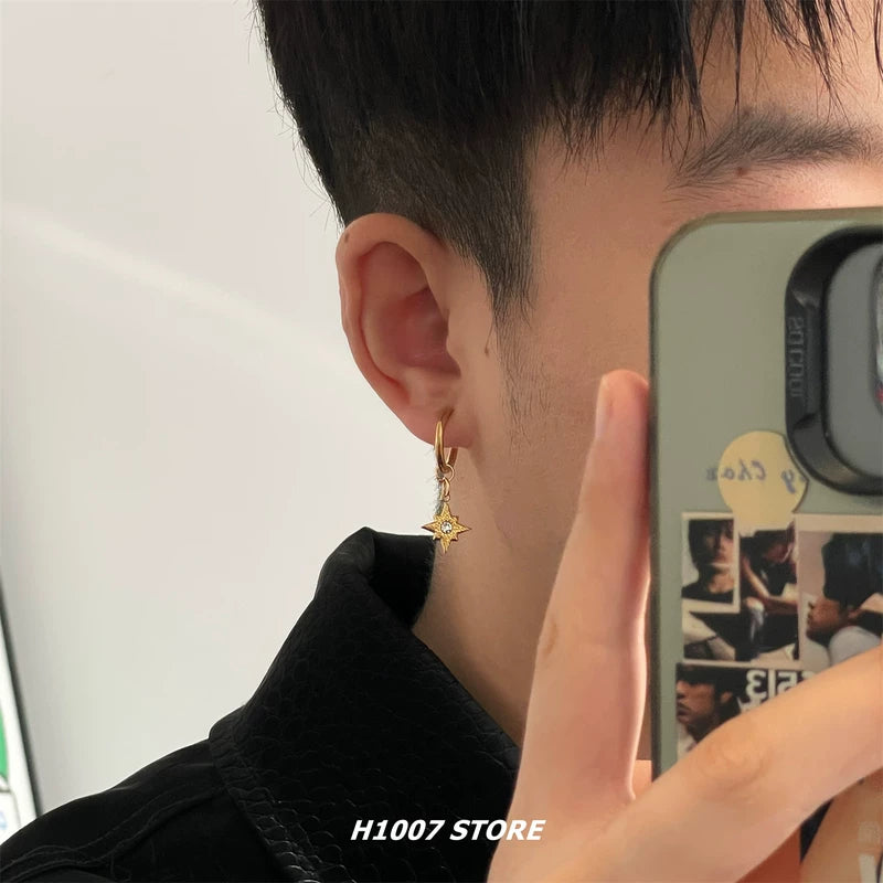 Star Dangle Titanium Steel Hoop Earrings