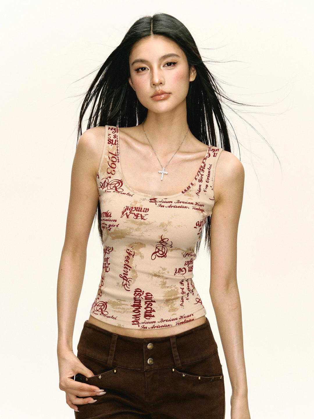 Retro Slim-Fit Printed Camisole Top