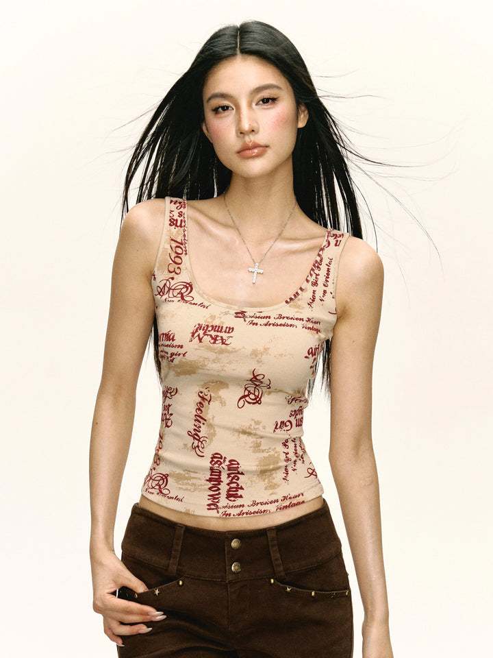 Retro Slim-Fit Printed Camisole Top