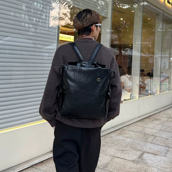 حقيبة ظهر جلدية كبيرة السعة 