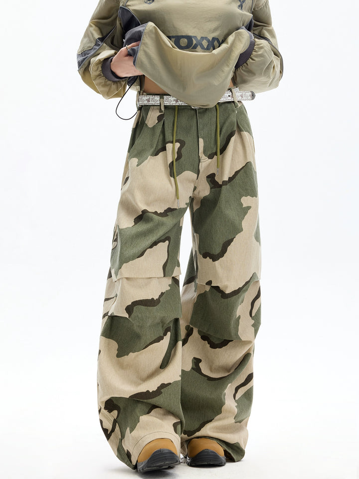 Pantalones casuales de hip-hop de camuflaje de pierna ancha 