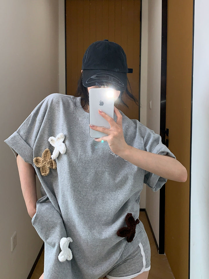 Flower Embroidery Short Sleeve T-shirt
