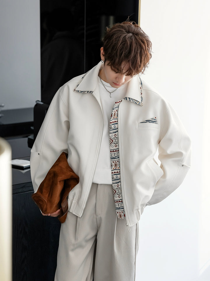Pattern Trim Zip Up Flight Jacket