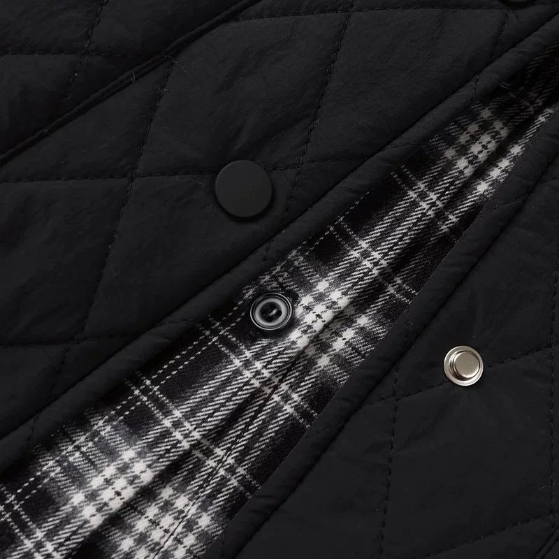 Plaid Patches Quiltet Bomulds Løs Frakke 