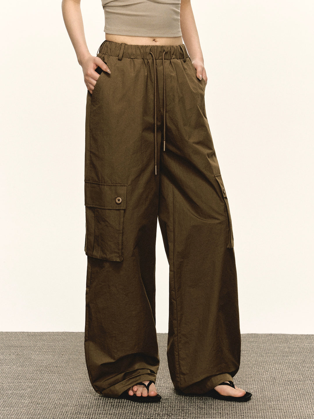 Wide Leg Drawstring Cargo Pants