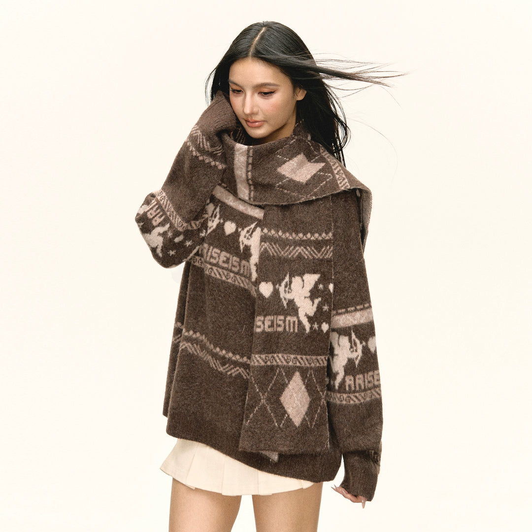 Retro Patterned Knit Pullover Sweater