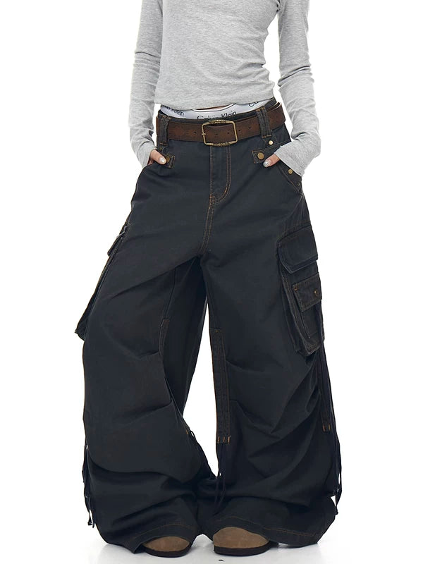 Pantalones cargo de pierna ancha desgastados de gran peso 