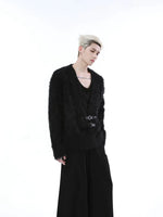 Metal Buckle V-Neck Mink Sweater