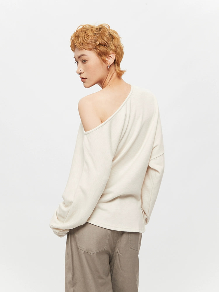 Off-Shoulder Oblique Collar Long Sleeve Top
