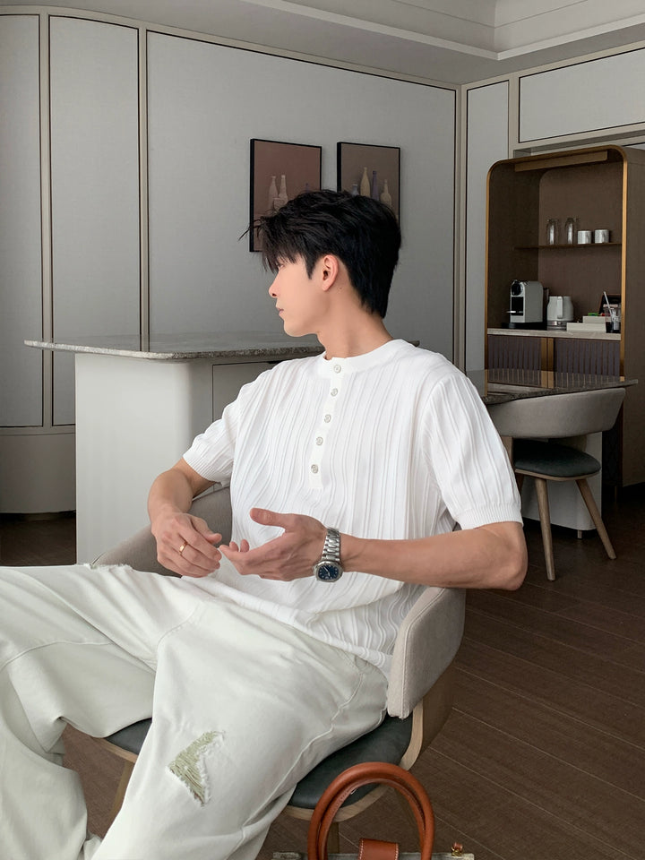 Maglione a maniche corte Henley in maglia 