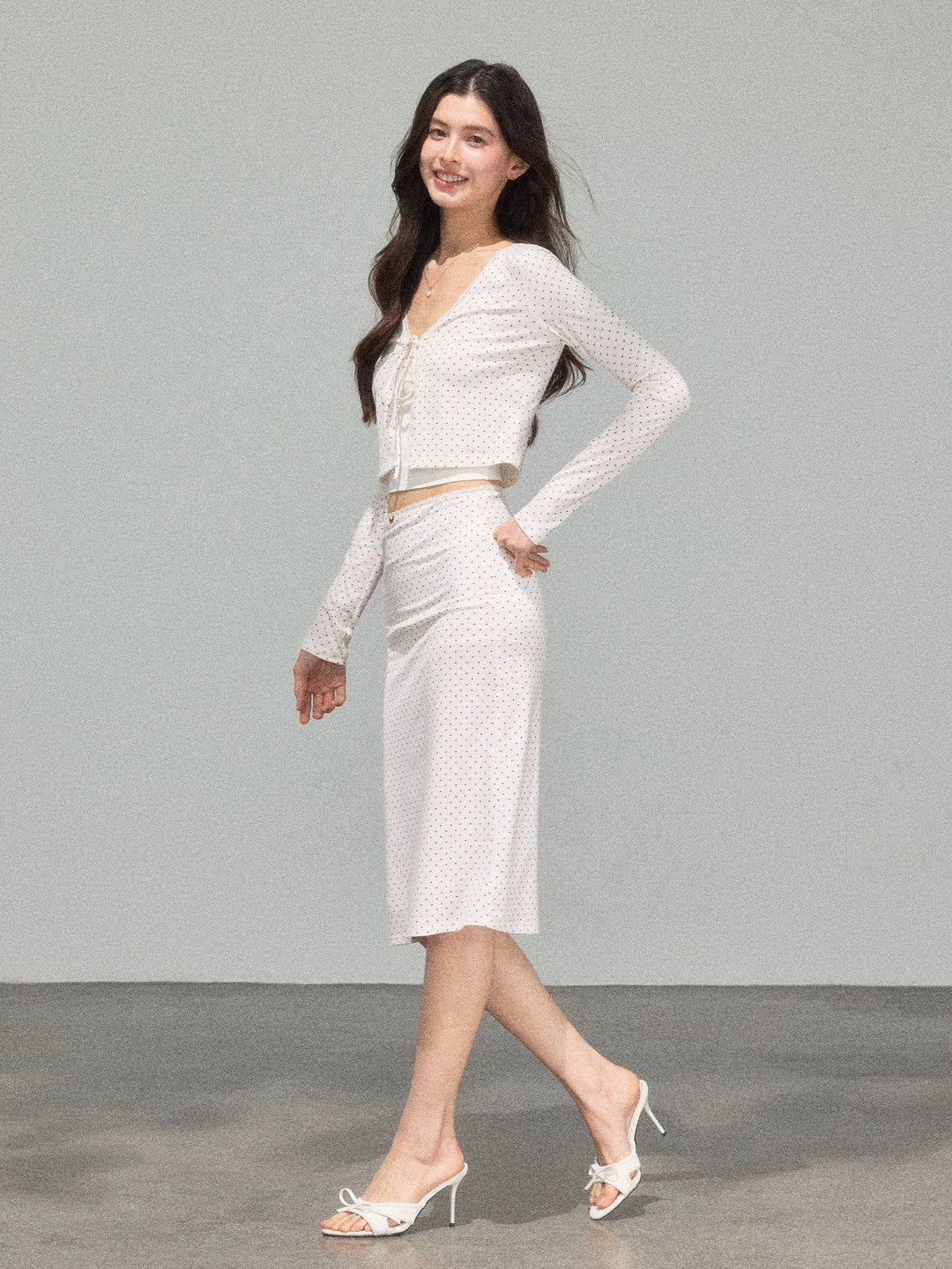 Long Sleeve Polka Dot Midi Dress