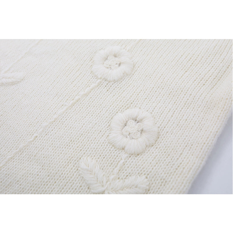 Alpackaull Blommig Stickad Tröja Pullover 