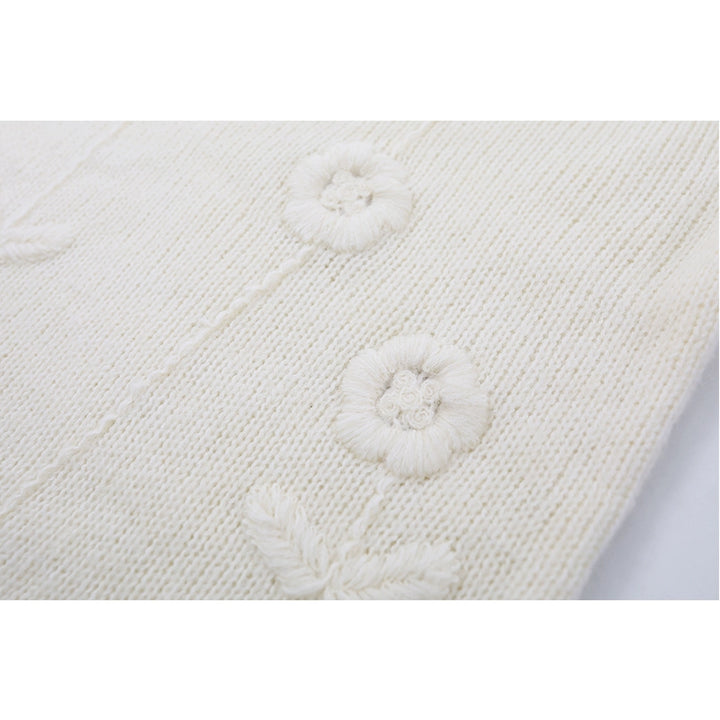 Alpackaull Blommig Stickad Tröja Pullover 