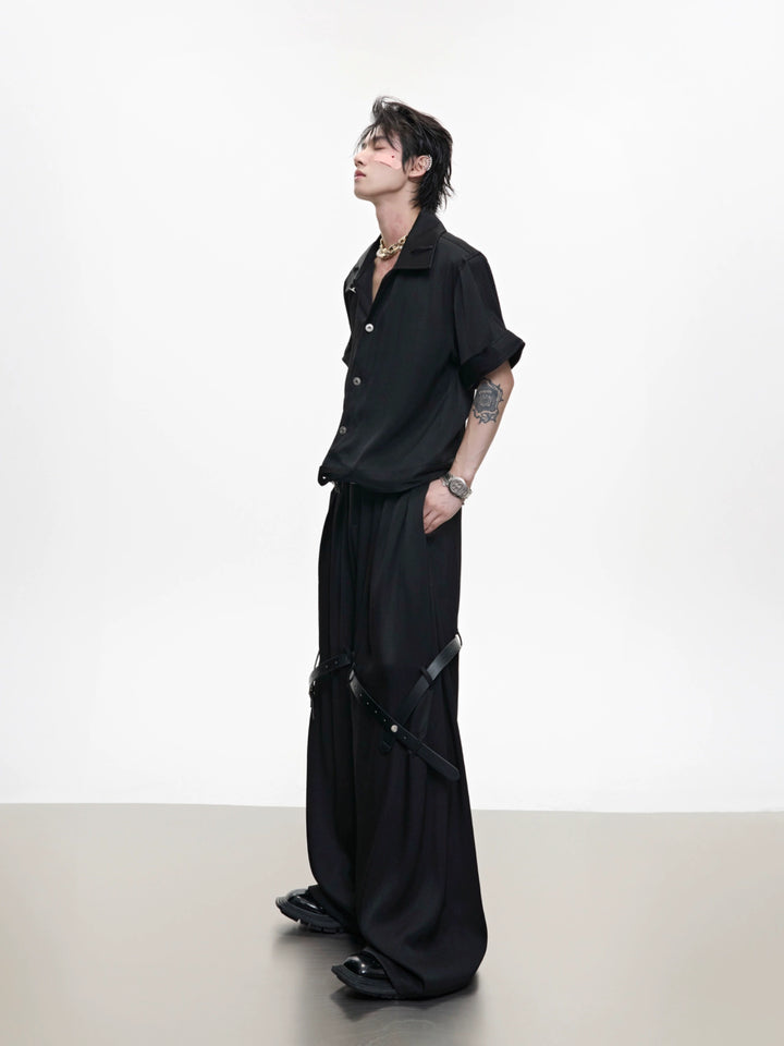 Twill Texture Short Sleeve Suit with Belt