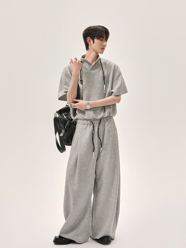 Drawstring Polo Shirt and Pants Set