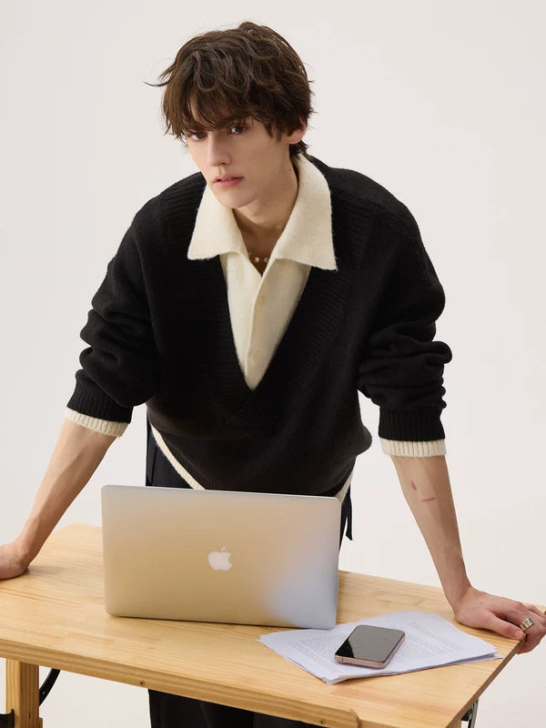 Winter Fleece V-Neck Knit Sweater