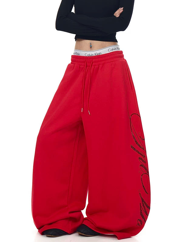 Taşlı Geniş Paça Polar Astarlı Eşofman Altı 