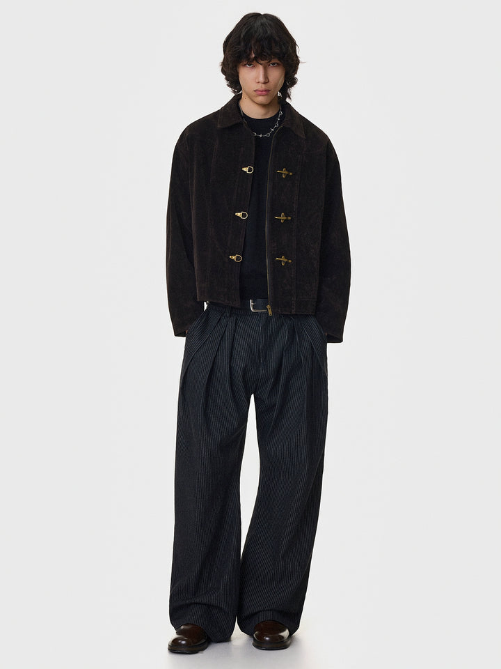 Toggle Closure Suede Cropped Jacket