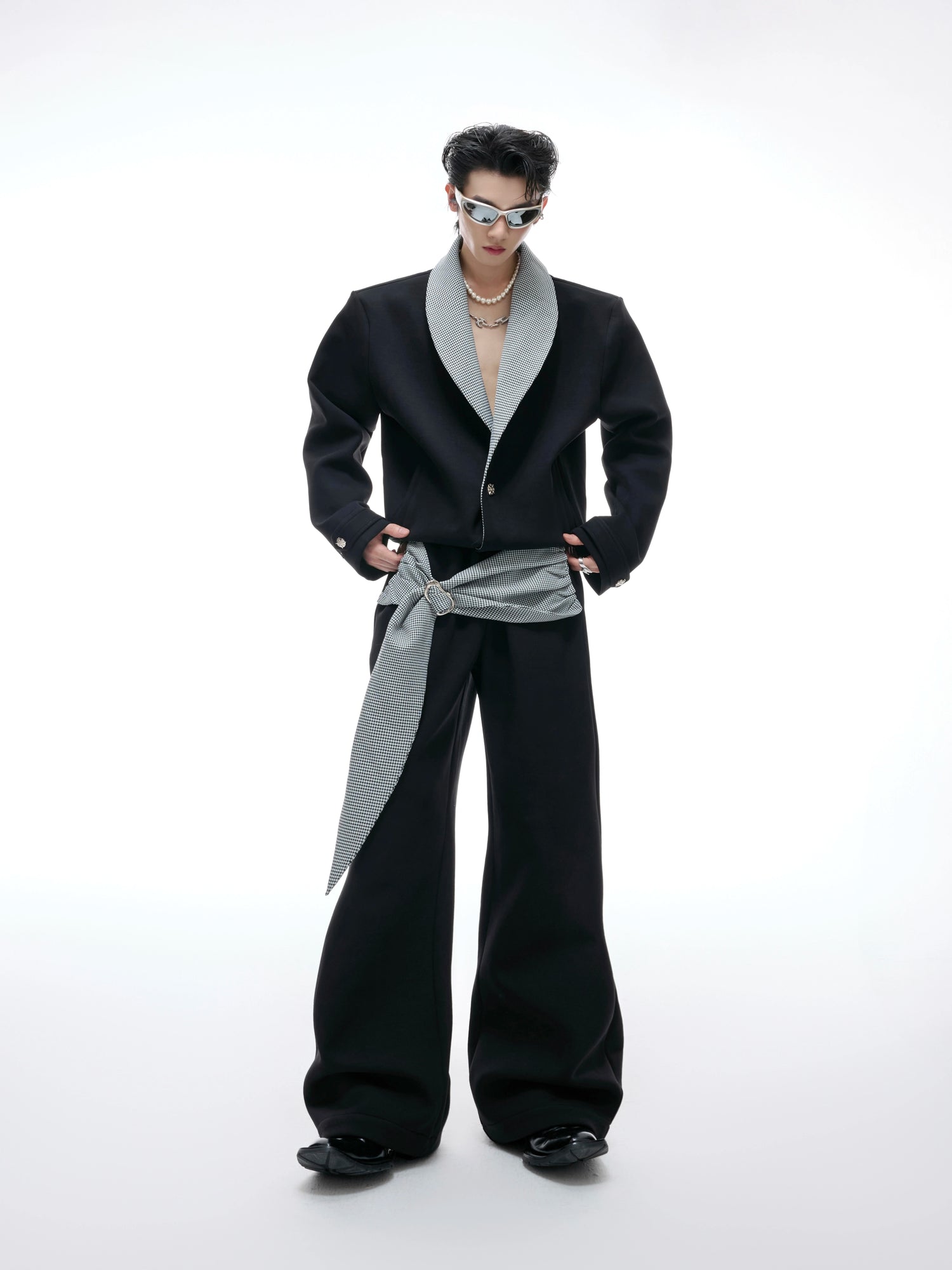 V-neck Suit Jacket and Wide Leg Pants