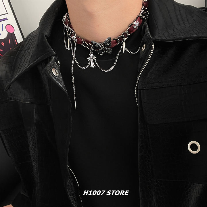 Butterfly Pendant Layered Chain Necklace