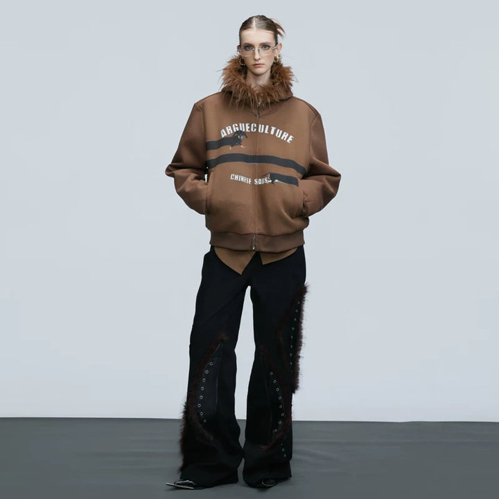 Fur Collar Hooded Sweatshirt Cardigan