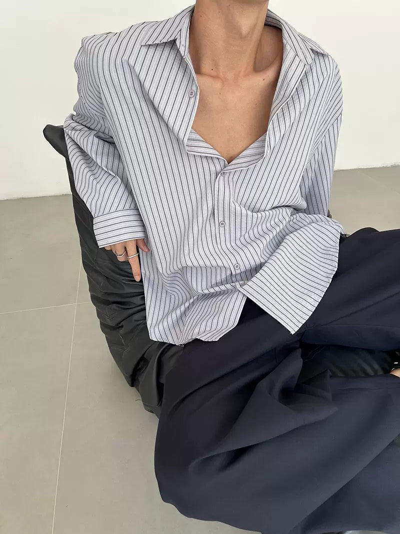 قميص مزخرف بأزرار مخططة, بتصميم مريح 