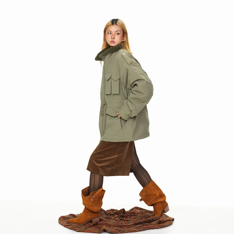 Lambswool Plaid Multi-Pocket Jacket