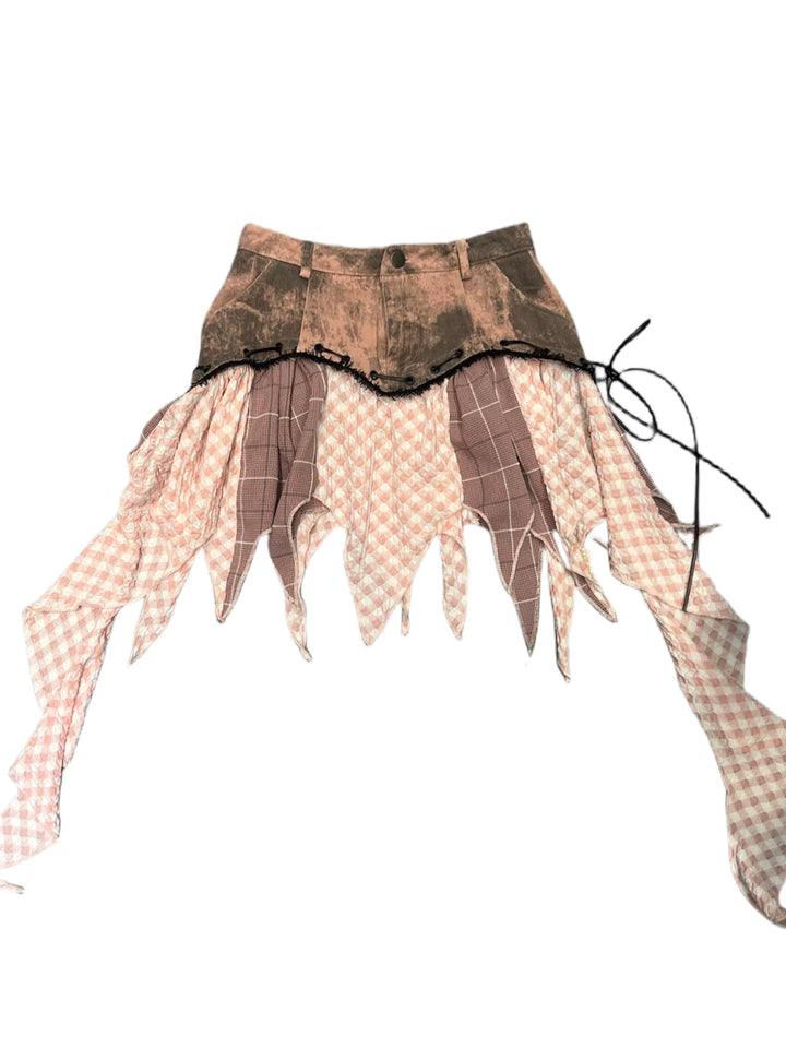 Asymmetrical Fishtail Patchwork Short Skirt