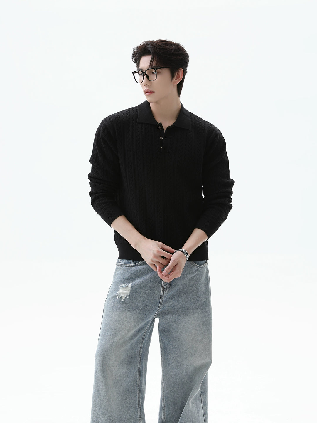 Cable Knit Lapel Sweater