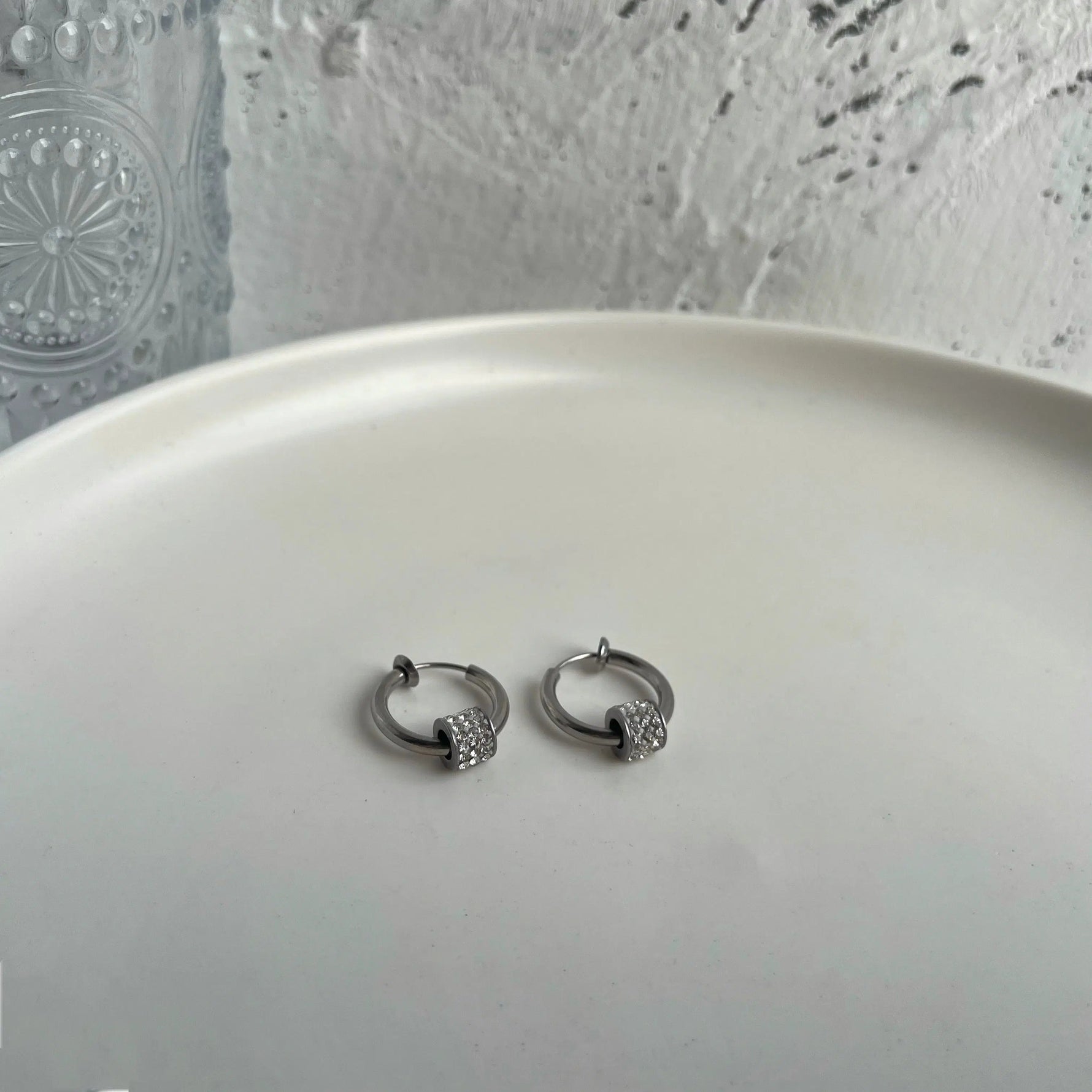 Titanium Steel Diamond Hoop Earrings