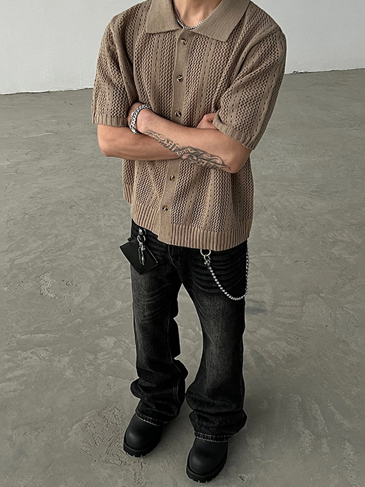 Knitted Short-Sleeve Lapel Polo Shirt