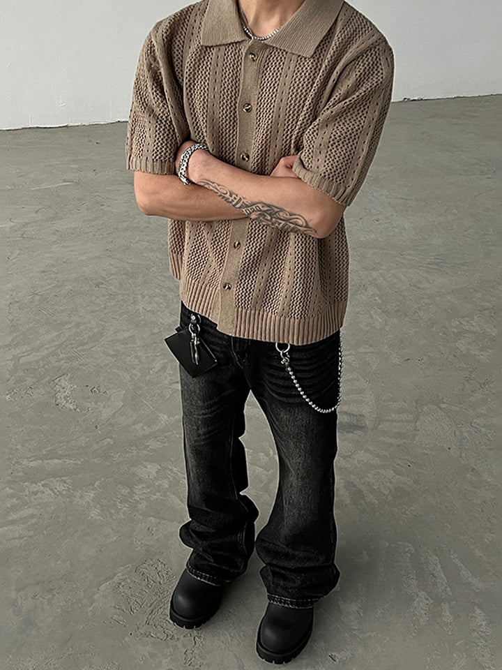 Knitted Short-Sleeve Lapel Polo Shirt