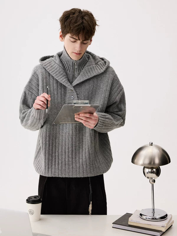 Suéter de punto con cuello alto acanalado y capas 