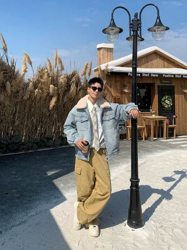 Veste en denim matelassée avec col en polaire 