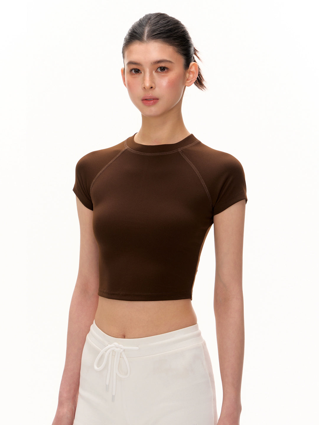 Short Sleeve Fitted Mock Neck Top