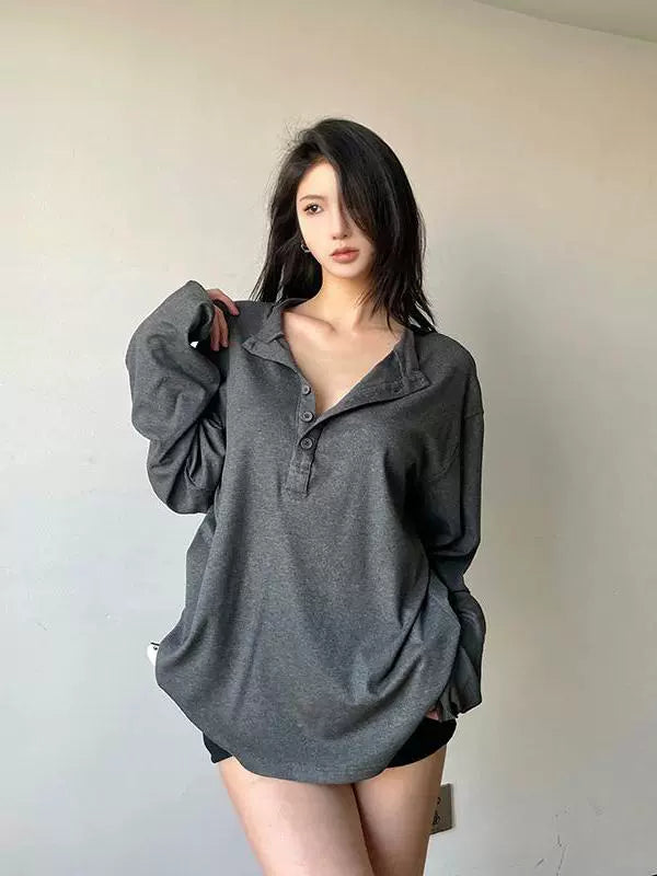 Long Sleeve Button Half Collar Pullover