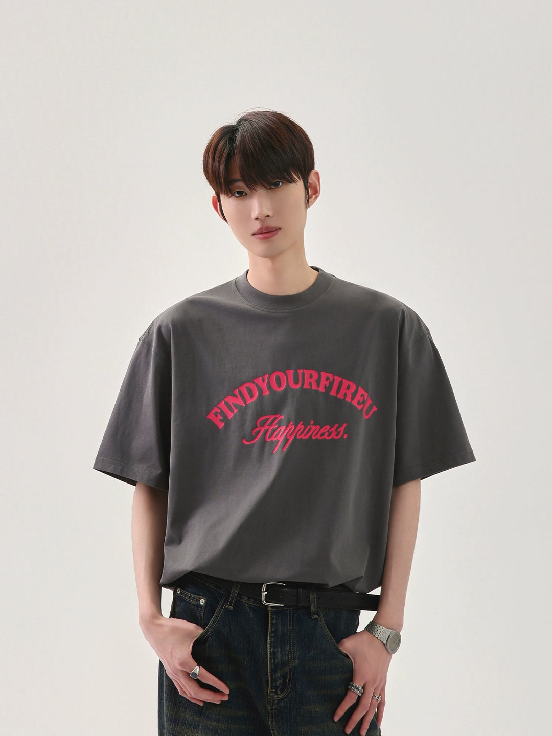 T-shirt larga con stampa di lettere casual 