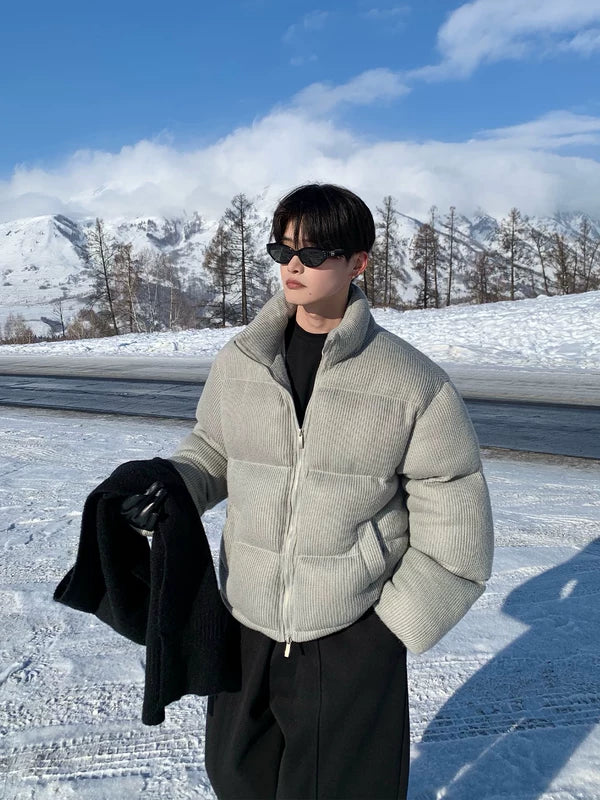 Stand Collar Textured Puffer Coat