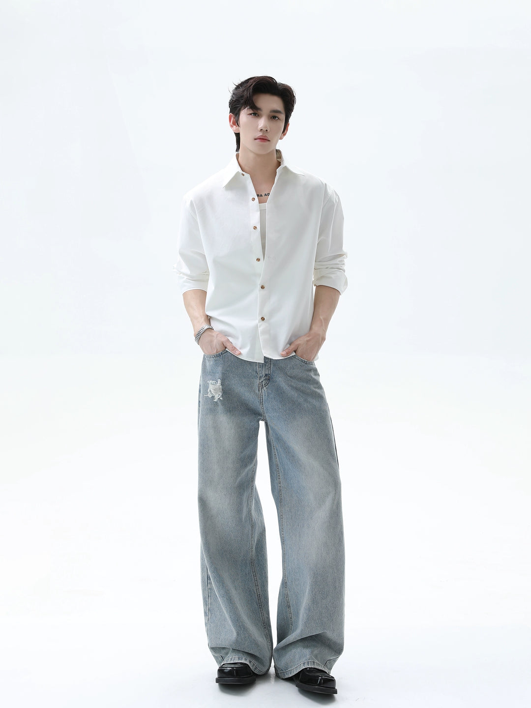 Lapel Long Sleeve Loose Fit Shirt