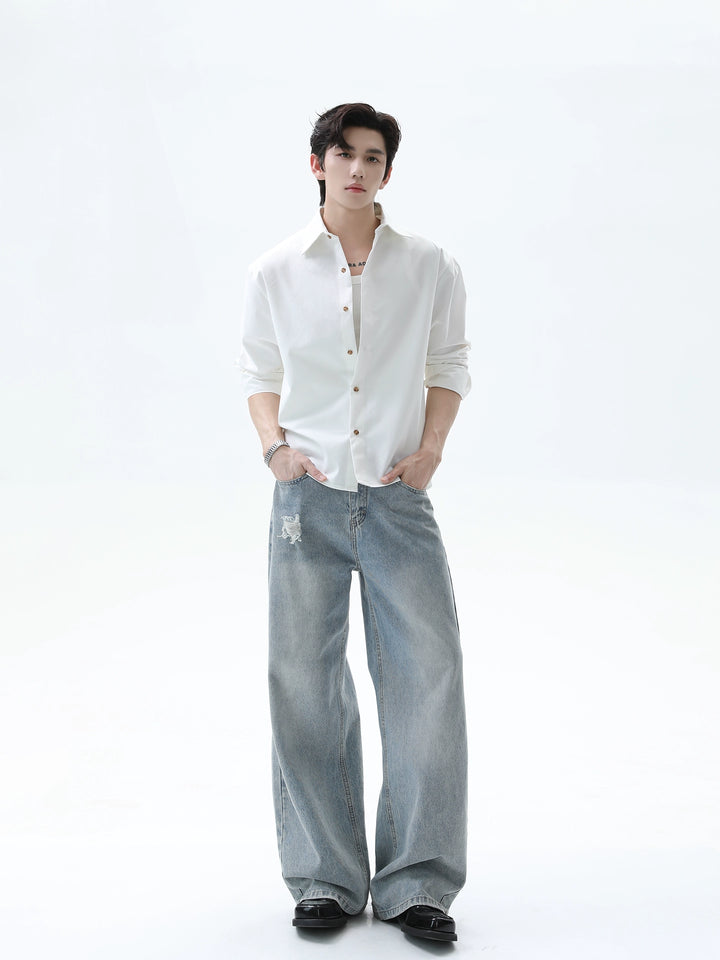 Lapel Long Sleeve Loose Fit Shirt