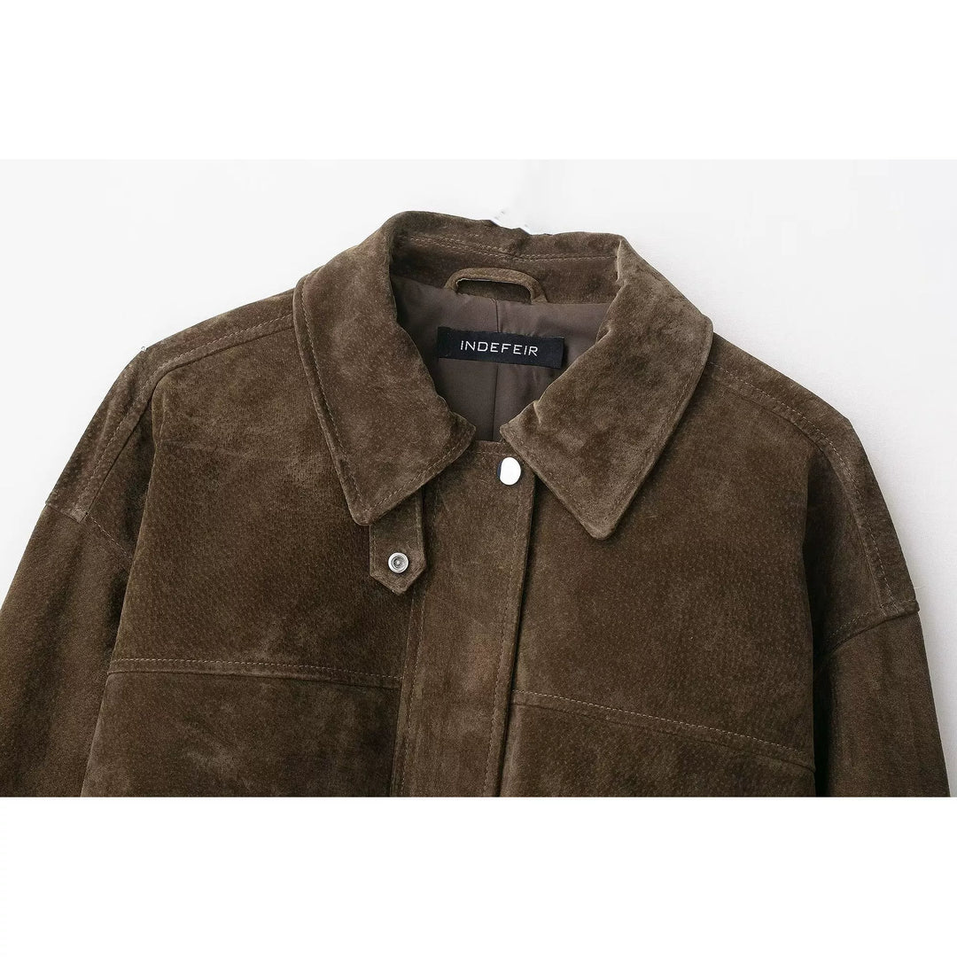 Front Pockets Suede Jacket