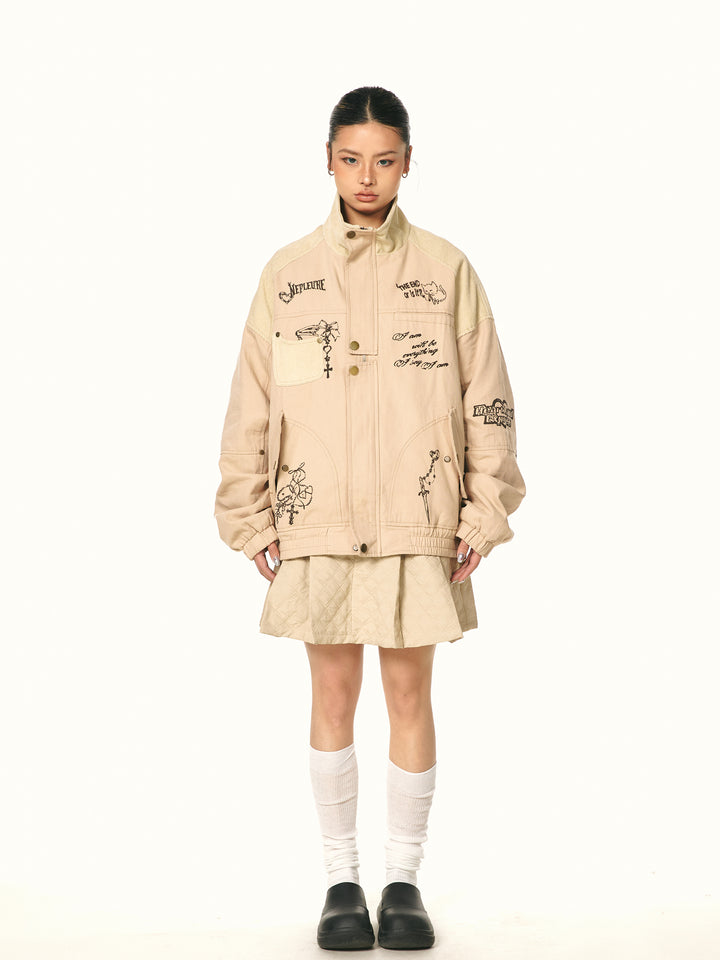 Retro Graffiti Patchwork Canvas Jacke 