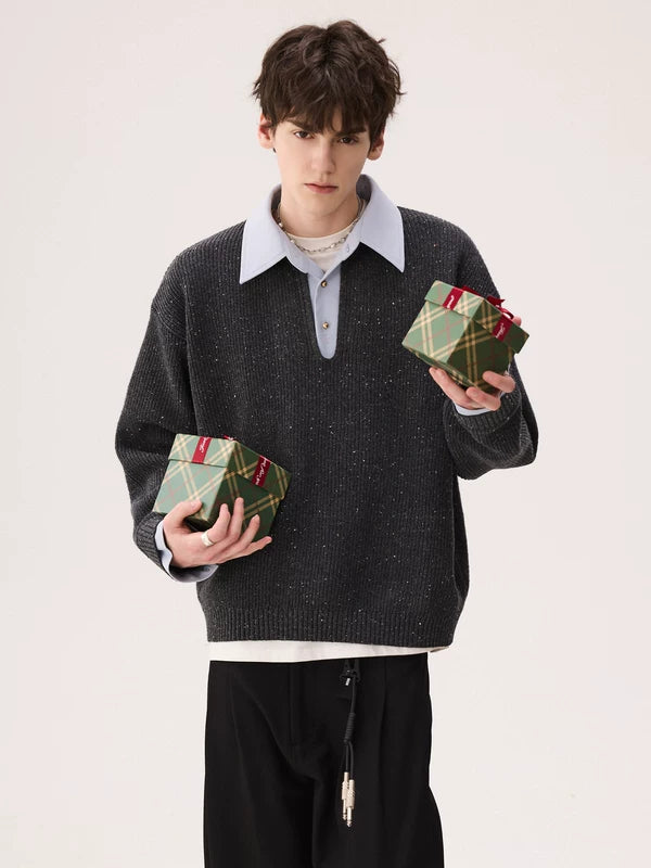 Speckled Knit Faux Layered Sweater