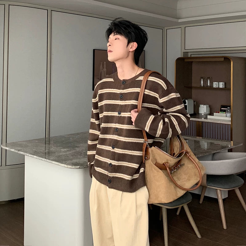 Striped Knit Button Cardigan Sweater