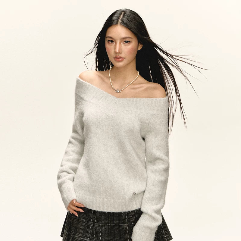 Off-Shoulder Gebreide Slim Fit Trui 