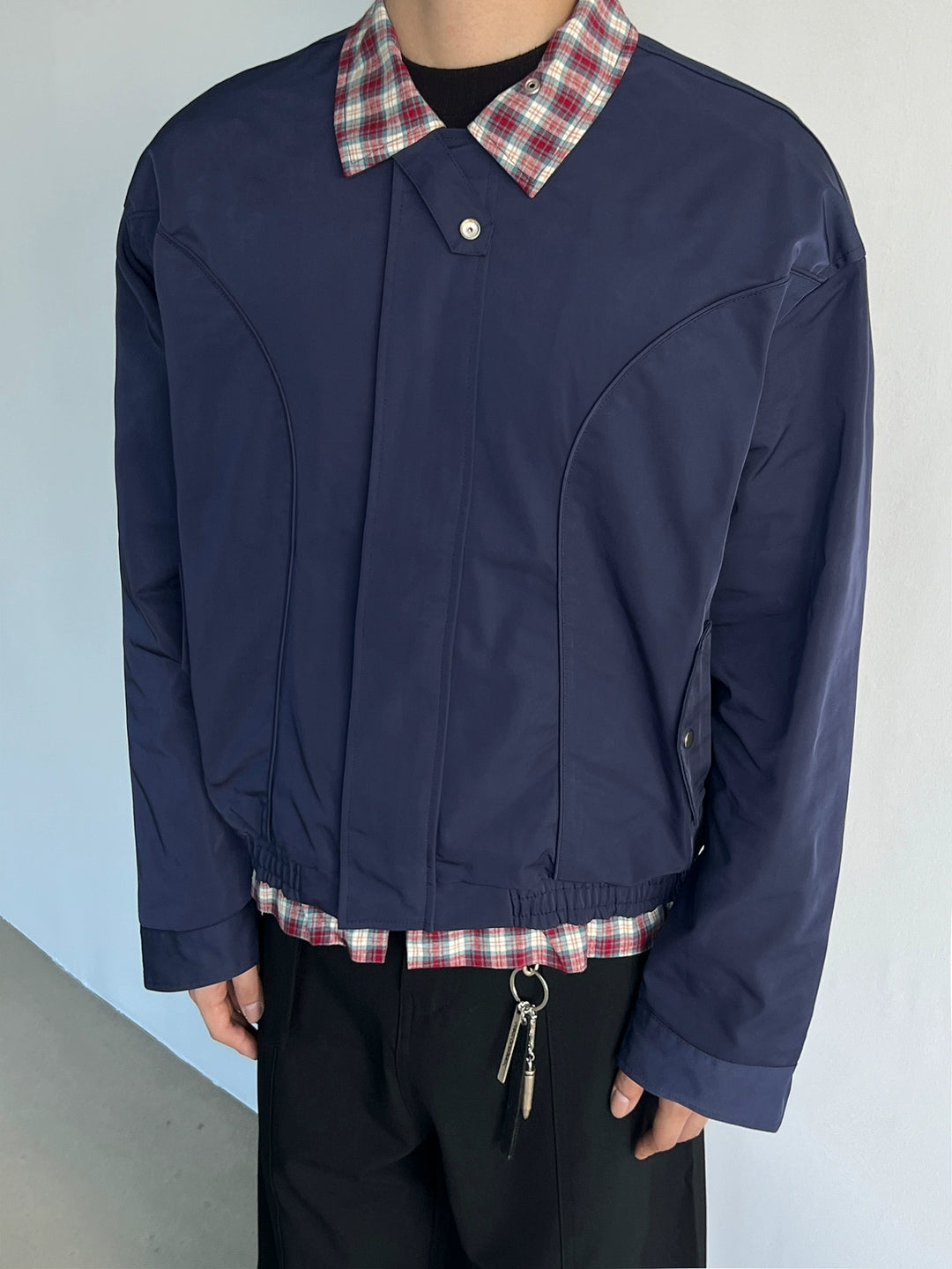 Μπουφάν Lapel Harrington με καρό σχέδιο και όρθιο γιακά 