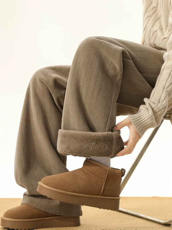 Fleece Lined Wide Leg Winter Pants