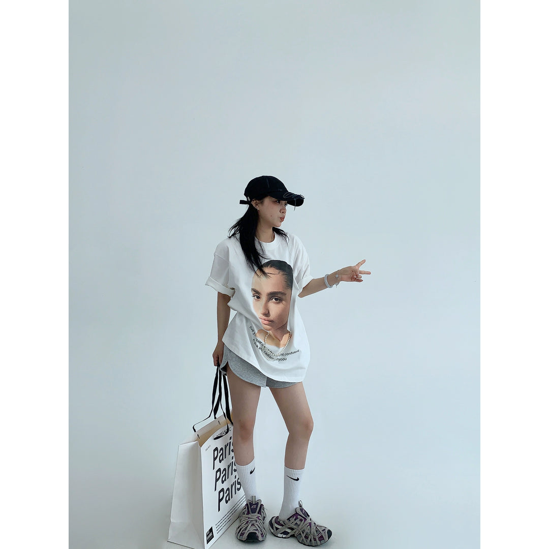 Loose Portrait Graphic Short Sleeve T-shirt