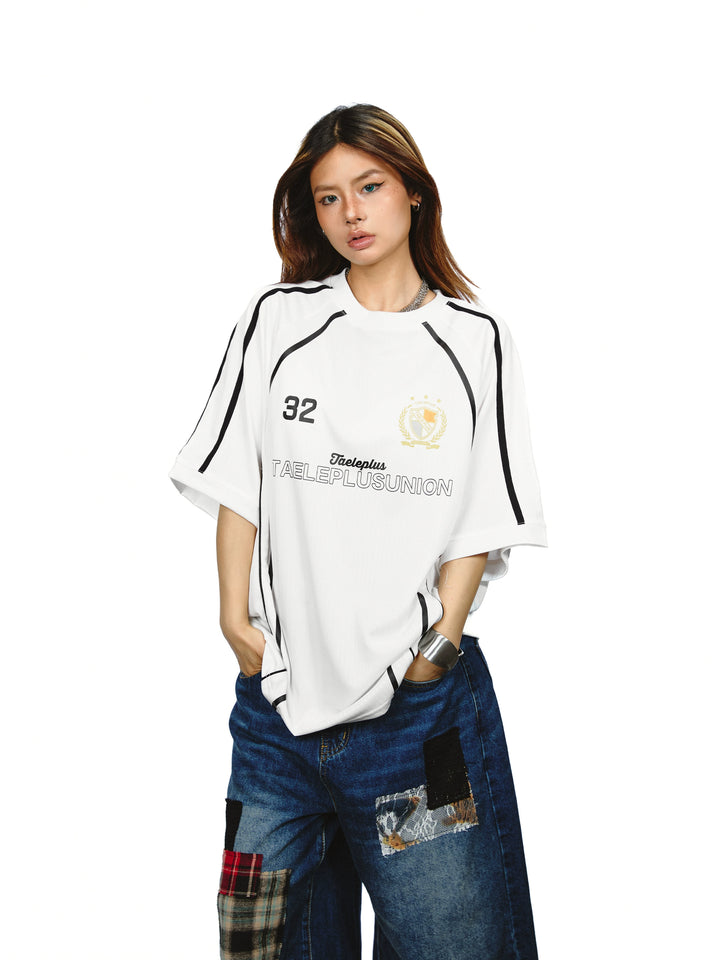 Contrast Stitching Loose Jersey T-Shirt